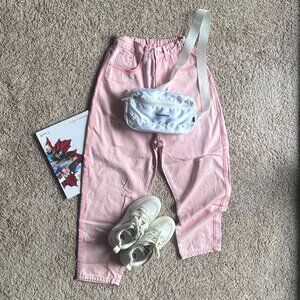 NWOT Pink Washed Cotton Denim Pants – Elastic Waist, Size Small